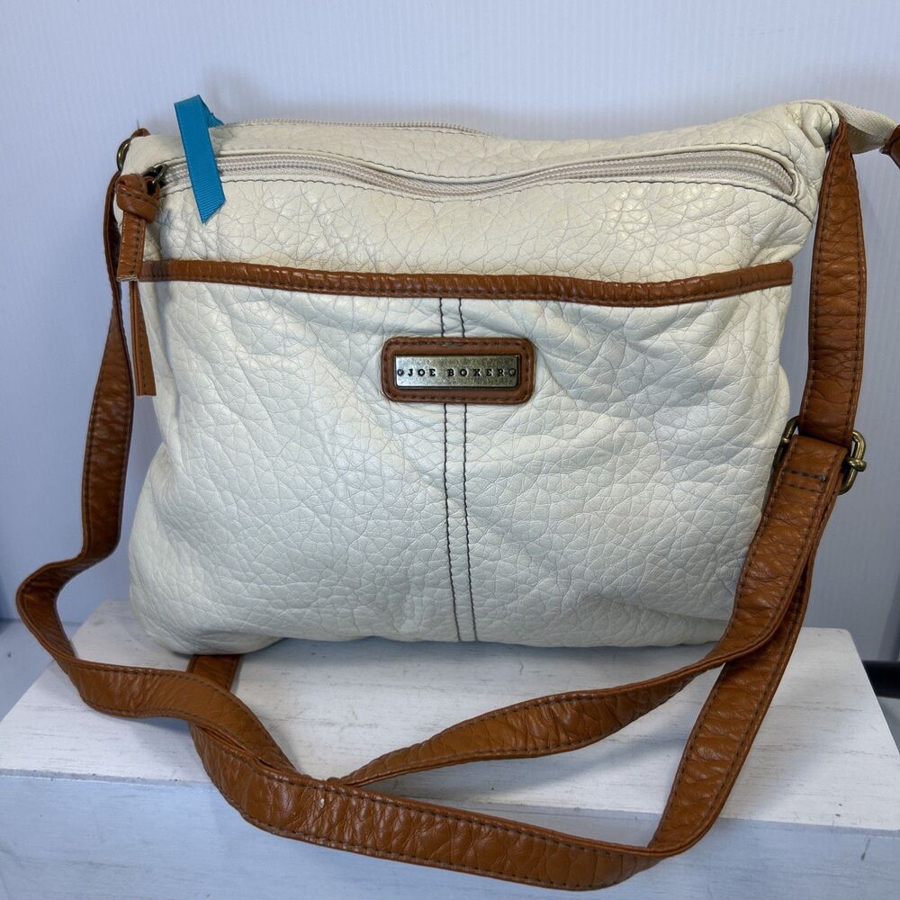 Vintage Y2K Joe Boxer Cream Brown Faux Leather Shoulder Crossbody Bag Wink Smile